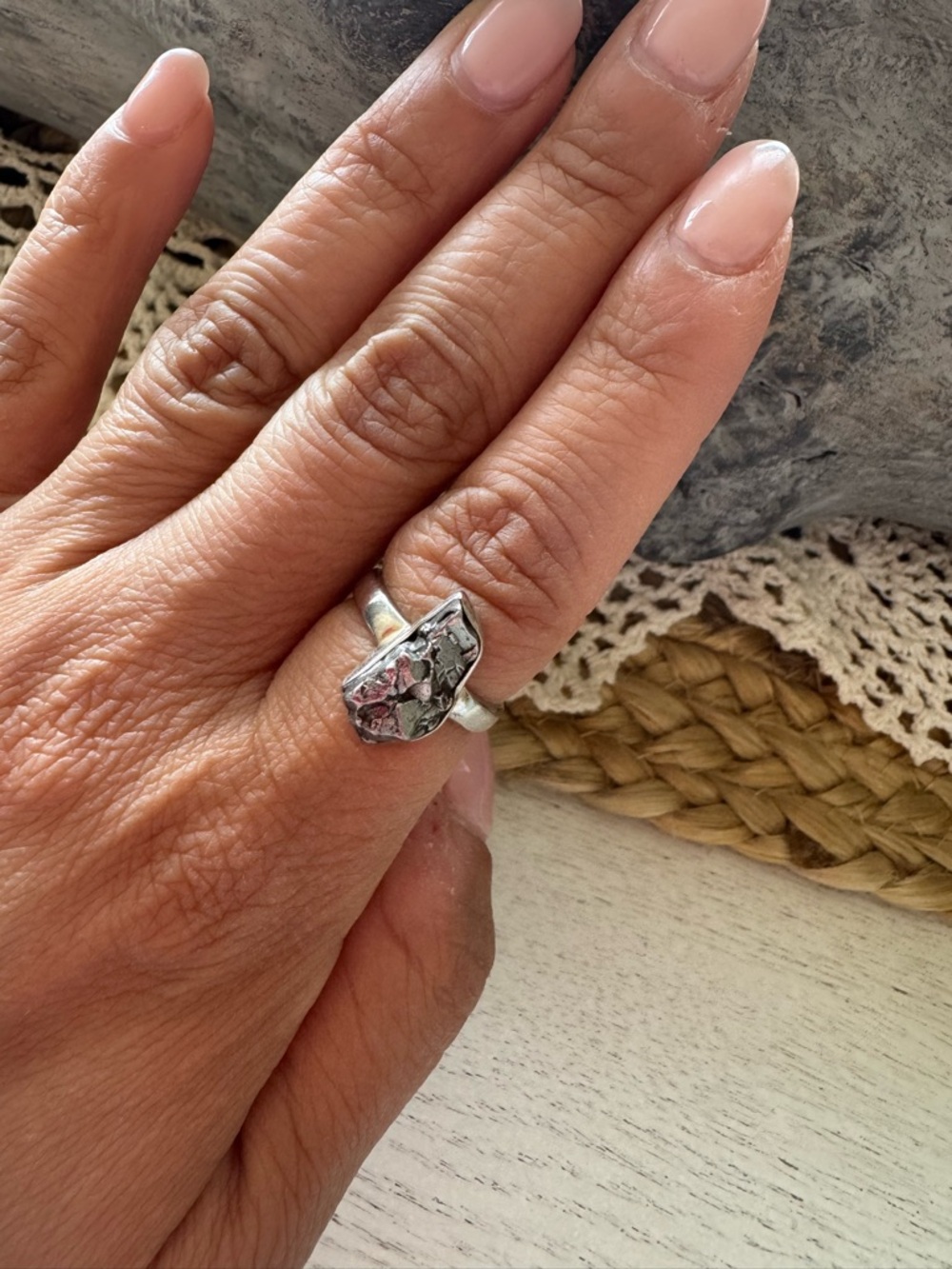 Campo del Cielo meteorite sterling silver ring